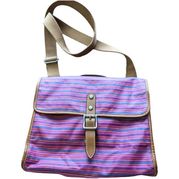 FOSSIL Pink Blue Striped Messenger Bag Crossbody School - Picture 2 of 10